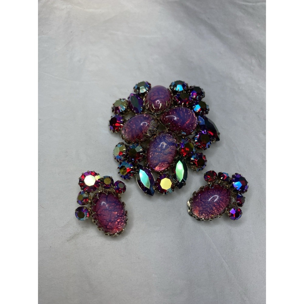 Vintage Coro Pink Dragons Breath Pin Brooch Clip Earrings